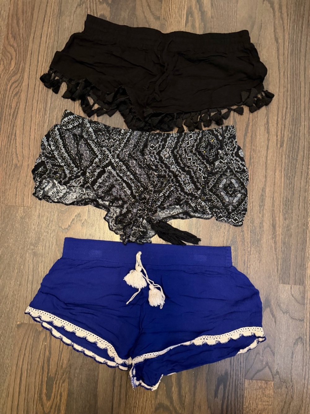 PacSun Blue Tassel Trim Lounge Shorts - Black & Black Patterned Pair